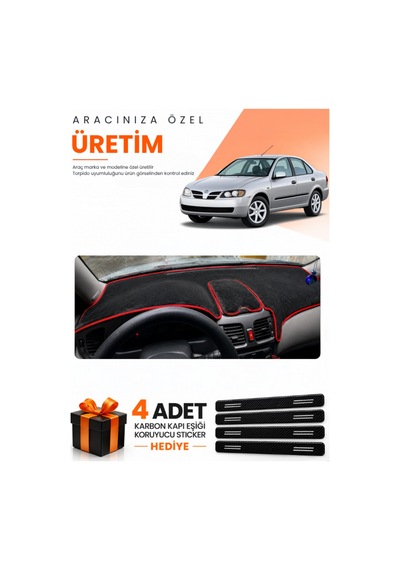 Nissan Almera Kapaklı 2000-2006 Uyumlu Torpido Koruma Örtüsü Oto Kılıfı - Siyah Kırmızı