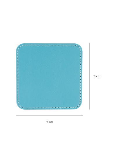 Bardak Altlığı,6 Lı Set,masaüstü Kare Cup Coaster,vegan Suni Deri,11x11 Cm.,turkuaz