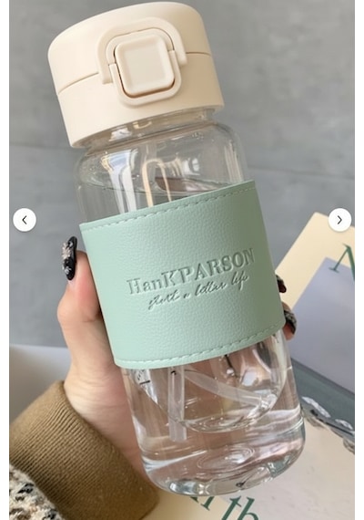 500 Ml Pipetli Plastik Suluk- Deri Kaplamalı-taşınabilir-sızdırmaz-öğrenciler Uygun Yeşil