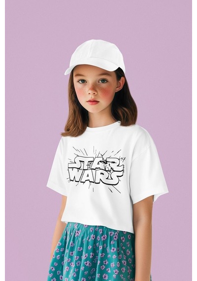Sevbano Star Wars Yıldız Savaşları Yazılı Unisex Film Çocuk Tişört 1-12 Beyaz