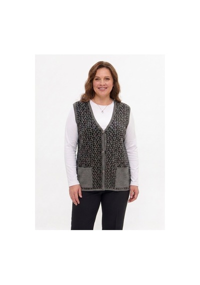 Onno Style Women Çelik Örgü Klasik Leopar Desen Triko Yelek Gri