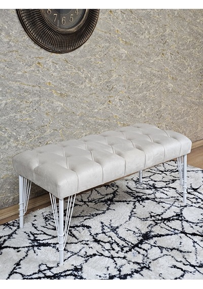 Beyaz Boyalı Tel Ayaklı 90 Cm Puf Bench - Puf - Bench - Kasalı Ot Çok Renkli