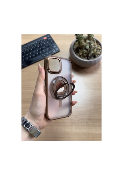 Apple iPhone Uyumlu 15 Standlı Ve Yüzüklü Magsafe Kılıf Soocase721 Siyah