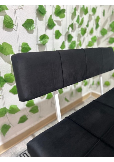 Özcan Metal Beyaz Metal Ayaklı Sırtlı Siyah Mutfak Salon Antre Yatak Odası Puf Bank Oturak Bench Lacivert