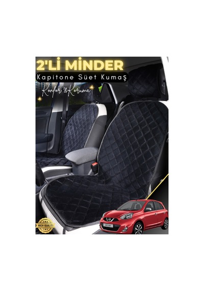 Nissan Micra Uyumlu 2'li Süet Oto Koltuk Minderi Terletmez Universal Oto Koltuk Kılıfı A2 Siyah