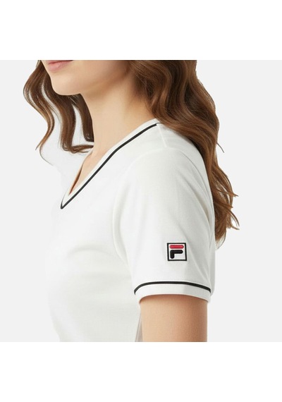 Ekru Fila Kadın T-shirt Portello Slim V-neck Faw1166.10010 Ekru