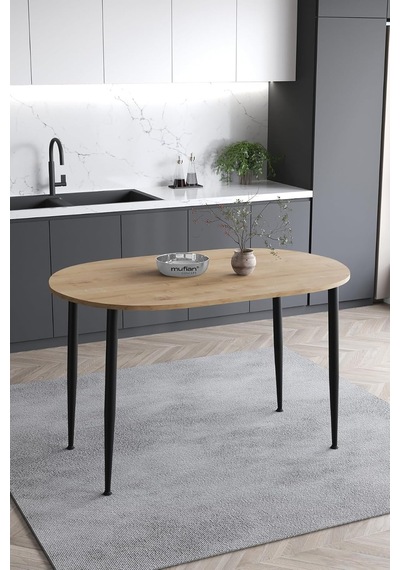 Melinda 60x90 Cm Safir Meşe Desen Mutfak Masası Yemek Masası Balkon Masası Çalışma Masası Safir Meşe-siyah Ayak Çok Renkli