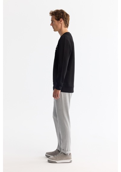 Avva Erkek Siyah Bisiklet Yaka Pamuklu Baskılı Elastan Regular Fit Sweatshirt A42y1258