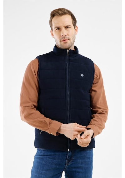İmza Lacivert Dik Yaka Fermuarlı Casual Slim Fit Kapitone Yelek 1009255103 Lacivert