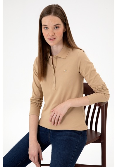 U.S. Polo Assn. Kadın Kum Basic Polo Yaka Sweatshırt 50313593-VR085