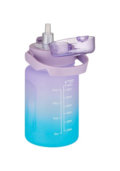 1000 Ml Pipetli/pipetsiz Kullanım Çift Renk Softtouch Motivasyon Matarası Sticker Hediyeli Mor