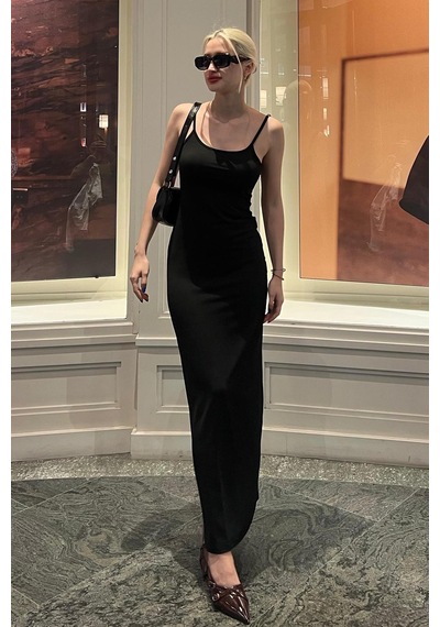 Madmext Siyah Uzun Asklı Basic Elbise Mg1852-siyah Siyah
