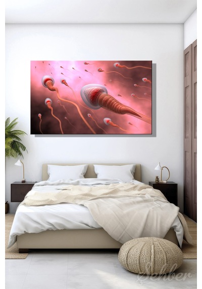 Sperm Hücrelerinin Yumurtaya Doğru Hareketi Tıbbi İllüstrasyon Kanvas Tablo Yatay Tekli 3366