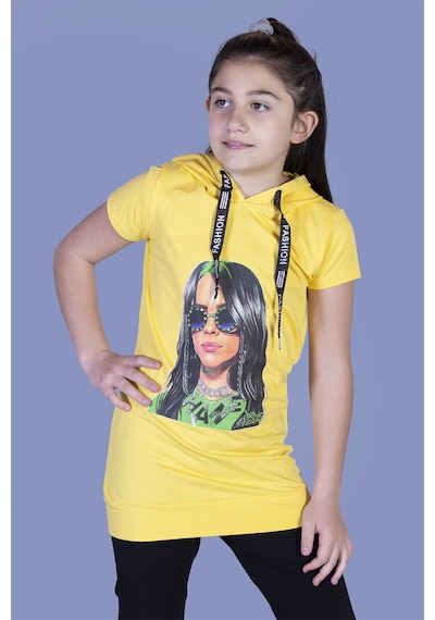 Toontoy Kids Toontoy Kız Çocuk Billie Eilish Baskılı Kapüşonlu Tişört Sarı