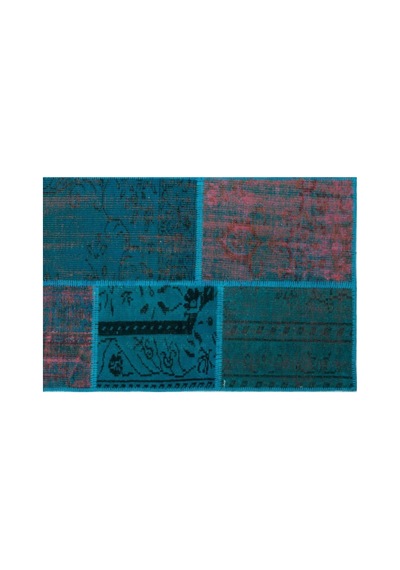 El Dokuması Patchwork Vintage Yün-pamuk Turkuaz Halı 26520 160 X 230 Cm