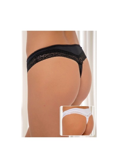 Siyah İnci 2'li Pamuklu Dantelli Likralı Tanga 11412 Siyah-beyaz