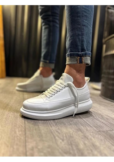 Mevese Meverk Cilt Erkek Sneaker Ayakkabı Kalın Taban Günlük Beyaz