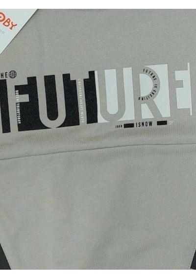 Çikoby Erkek Çocuk Future Baskılı Pamuklu Uzun Kollu Tshirt-13799-grı Gri