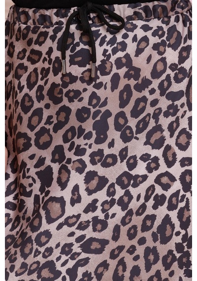 Sevitli Beli Bağcıklı Leopar Desenli Etek-vizon-4713 Vizon