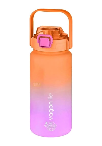 Vagonlife Turuncu-Pembe 1500 ML Pipetli/Pipetsiz Kullanım Motivasyon Matarası Vgn2213-t