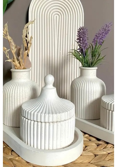 Bernami Mumluk Şamdanpinterest Dekoratif Tepside 3 Lü Set Tealiaght Mumluk + Dekoratif Tepsi + Dekoratif Çizgili Vazo Diğer