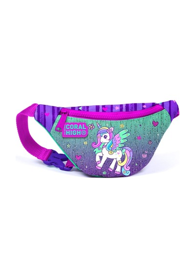 Coral High Kız Çocuk Günlük Bel Çantası - Mor Yeşil Unicorn Çok Renkli