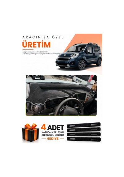 Fiat Fiorino Tam Kapalı 2007-2026 Uyumlu Torpido Koruma Örtüsü Oto Kılıfı - Siyah Gri