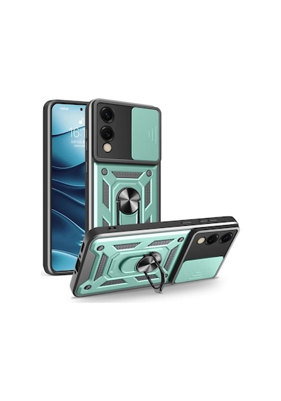 Samsung Galaxy S25 Edge Uyumlu Tank Kılıf Yüzüklü Standlı Zırhlı Outdoor Kapak - Yeşil