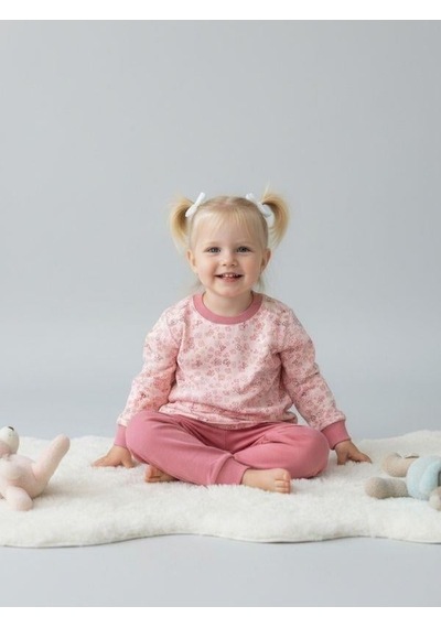 Zekids Kız Çocuk Pamuklu Çiçek Desenli Yumuşak Dokulu Pijama Takımı-16852 Pembe