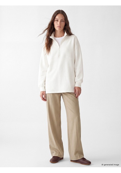 Lcw Modest Beyaz Dik Yaka Soft Touch Kadın Sweatshirt Tunik