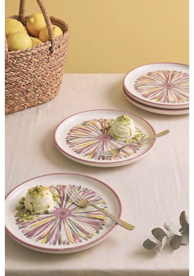 Serene Flower Nordic 4'lü Pasta & Sunum Tabağı 22 Cm Çok Renkli