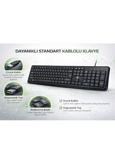 Yk Design Yk-40 Kablolu Standart Klavye Usb Q Türkçe Tuş Dizilimi Siyah