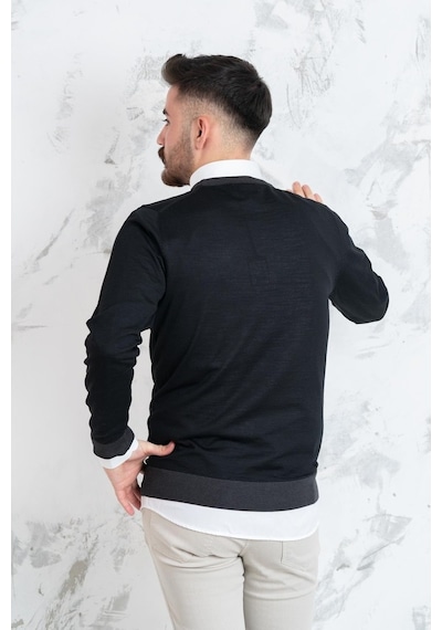 Ecer Slimfit Parça Desenli Ince Triko Erkek Kazak
