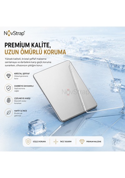 Novstrap Apple Macbook Neo 13 İnç A18 Çip A3404 İle Uyumlu Kılıf Sert Parlak Koruma Kapağı Şeffaf