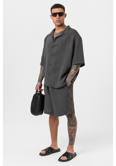 Oversize Modal Kumaş Şort Gömlek Takım Antrasit