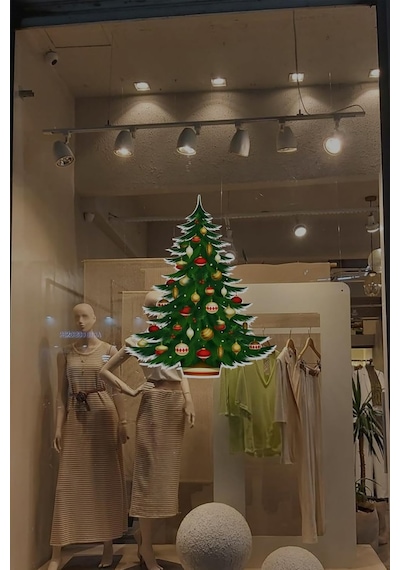 Mıgnatıs Yılbaşı Çam Ağacı Vitrin Sticker, Kendinden Yapışkanlı Folyo, Noel Temalı Kapı Ve Cam Süslemesi 40x Çok Renkli
