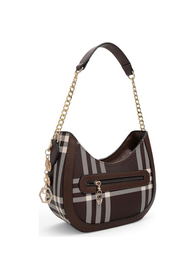 Silver & Polo Silver Polo Kahve - Kahve Çizgili Ekose Kadın Omuz Çantası Sp1168 Kahverengi