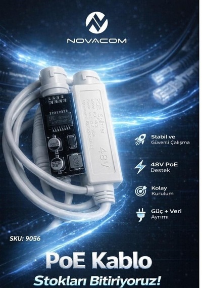 Novacom 9056 48v-12v 2 Amper Pd4812 Ip Poe Kartlı Splitter Kamera Kablosu 1,25-8y/ph-2y