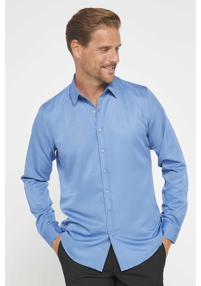 Tudors Slim Fit Uzun Kollu Kolay Ütü Teri Emen Nefes Alan Doku Kravatlık Dört Mevsim İndigo Erkek Gömlek-31592-ındıgo İndigo