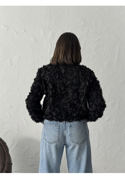 Verymoda Gül Süzüneli Fermuarlı Mont Siyah
