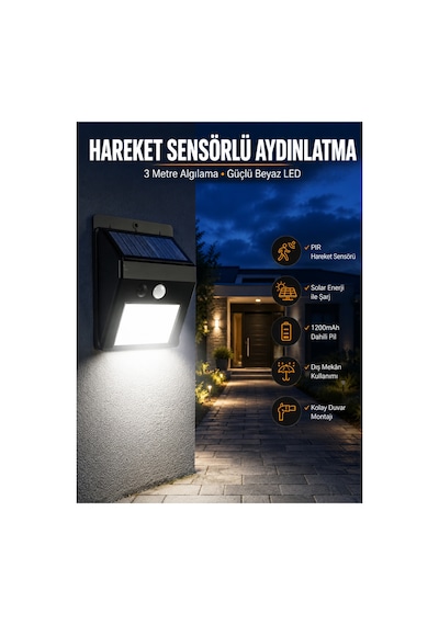 Solar Güneş Enerji Panelli Sensörlü Lamba Enerji Tasarruflu Altın