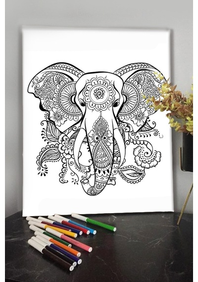 Fil 3 40x30cm Çocuklar Için Özel Boyanabilir Tablo Tuval Mandala Kalem Hediyesi Yoktur.