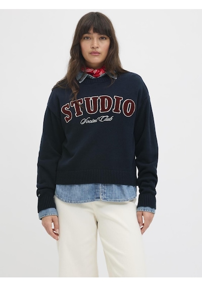 Jack & Jones Kadin Bisiklet Yaka Kazak - Brook - 12281710 Maritime Blue