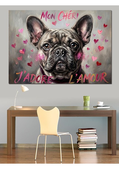 Kalpli Fransız Bulldog Köpeği Portresi Dekoratif Kanvas - Mdf Ahşap Tablo
