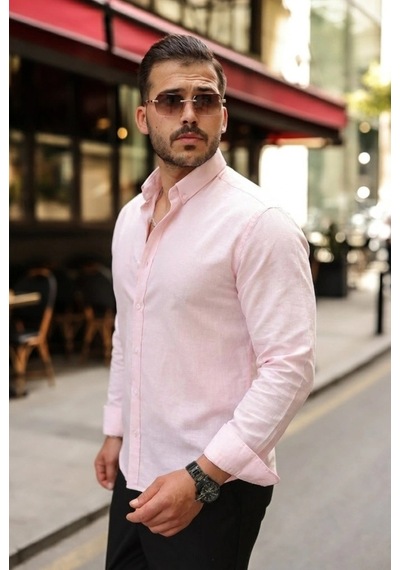 Valensdesign Erkek Fresh Keten Gömlek Pembe
