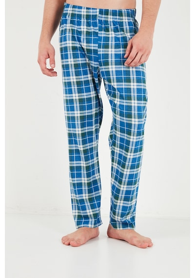 Buratti Ekoseli Pamuklu Bisiklet Yaka Uzun Kollu Pijama Takımı Erkek Pijama Takımı 6575003 İndigo