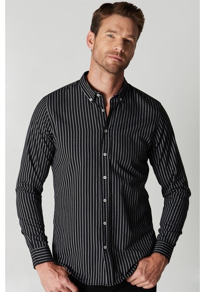 Tudors Slim Fit Poplin Erkek Gömlek-25505 Lacivert