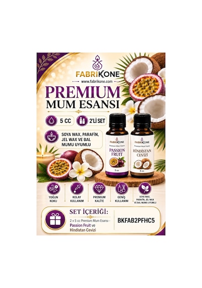Premium Mum Esansı 5 Cc 2'li Set - Passion Fruit, Hindistan Cevizi - Soya Wax, Parafin, Jel Wax Ve Bal Mumu Uyumlu Bkfab2pfhc5 Karışık