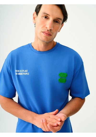 Oversize Fit Erkek Tshirt K.kol Cobalt Blue