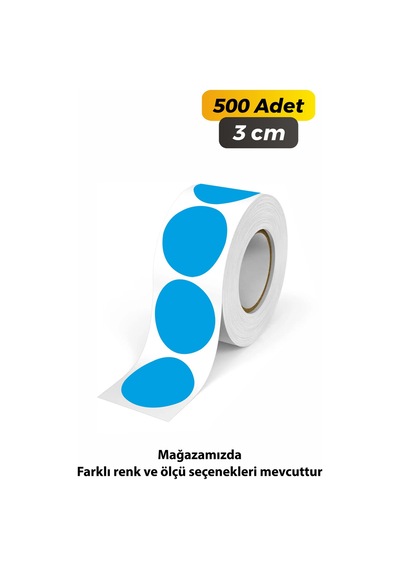 Yuvarlak Kesim Ambalaj Etiketi - Mavi Renk - 3cm - 500 Adet